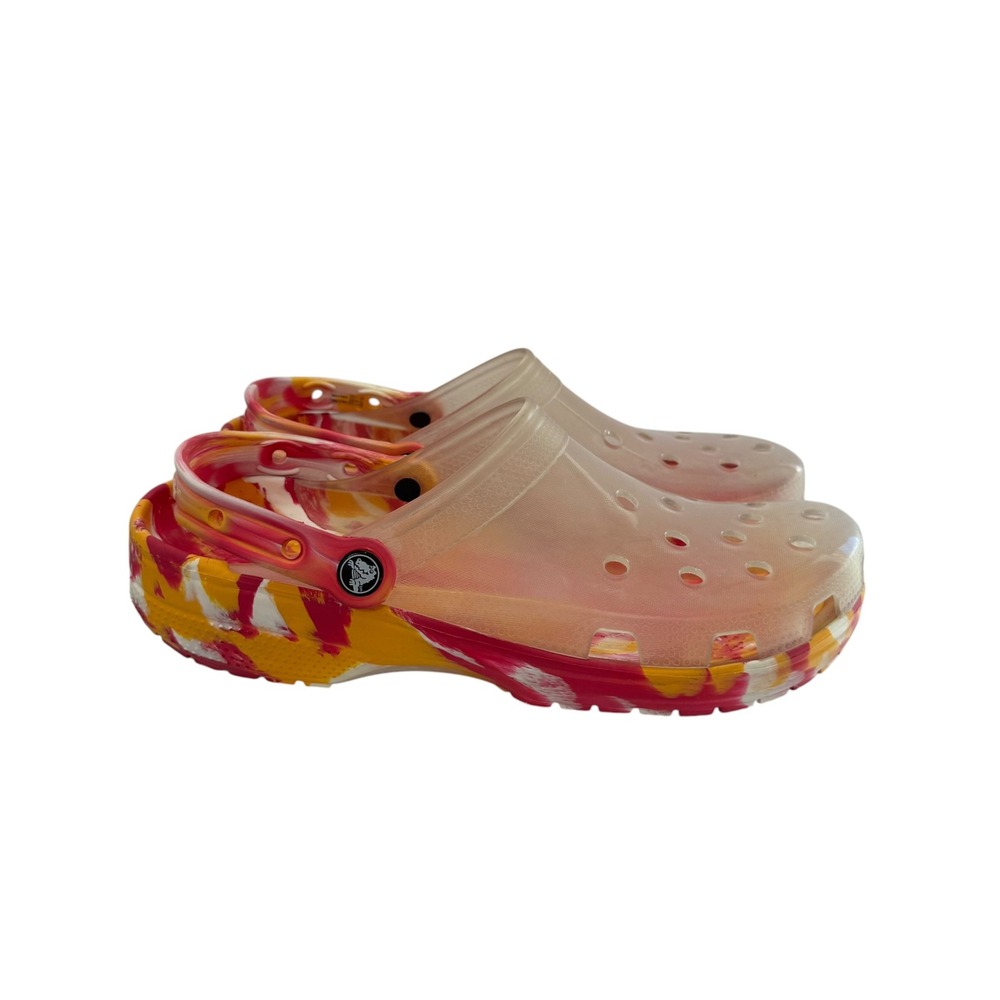 Crocs Classic Translucent Clog Pink Yellow Orange Marble Swirl Women 12 Men 10